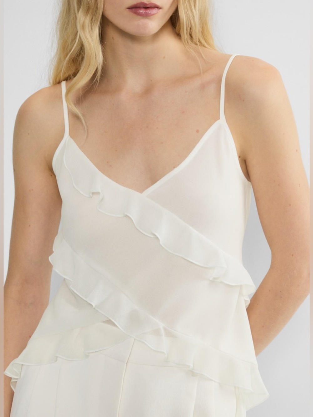 Aritzia EMINENCE TOP YELLOW- Cream Ruffled Spaghetti Strap Camisole